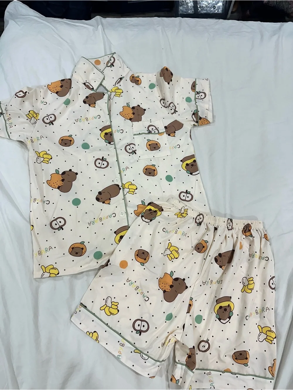 Kids Cream Bear Print Short Pajama Set